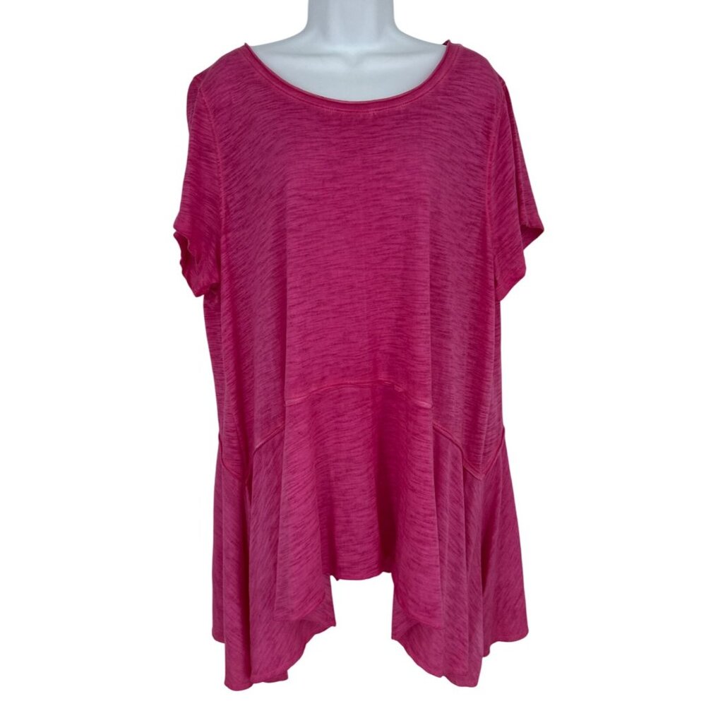 Lane Bryant Womens Pink Short Sleeve High-Low Hem Top Size 18/20